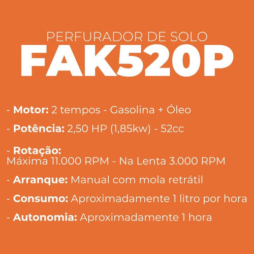 Perfurador Solo Trado Gasolina 52cc C/3 Brocas + Extensão 1